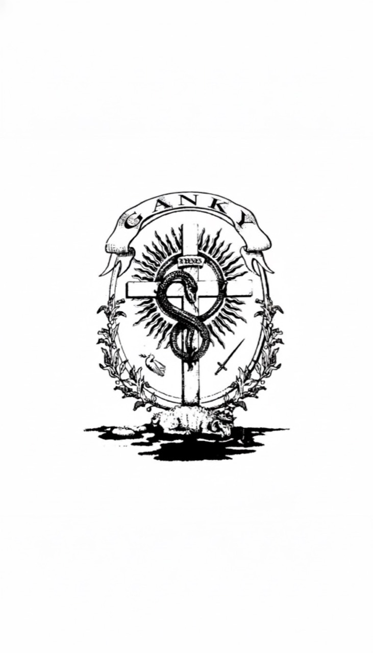 Black and white GANKY logo illustration